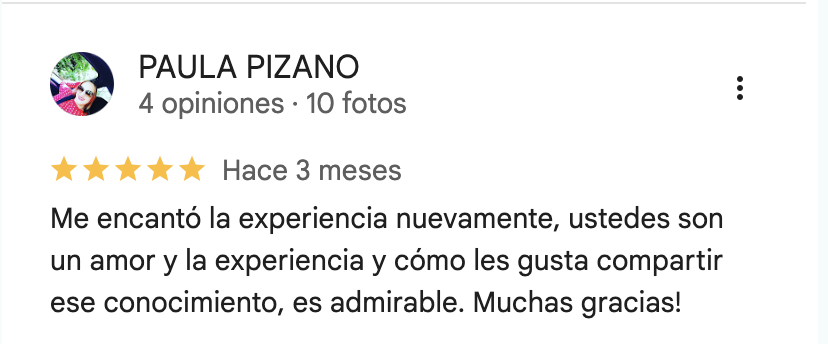 Reseña de Google de Paula Pizano sobre el taller de Calé