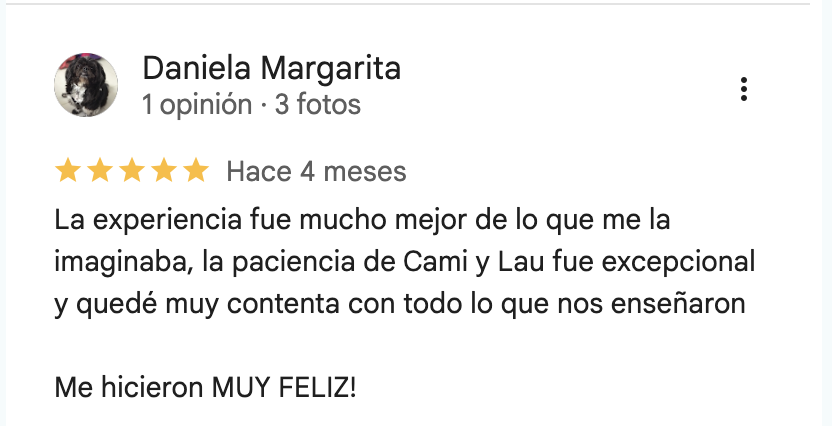 Reseña de Google de Daniela Margarita sobre el taller de Calé